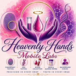 HEAVENLY HANDS MOBILE LABS FINGERPRINT TESTING DNA TESTING BLOOD COLLECTION DRUG & ALCOHOL TESTING BACKGROUND CHECKS PRECISION IN EVERY DROP | TRUTH IN EVERY SWAB trademark