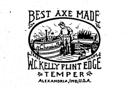 BEST AXE MADE W. C. KELLY FLINT EDGE TEMPER ALEXANDRIA, IND, U.S.A. trademark