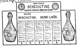 VERITABLE BENEDICTINE LIQUEUR DE L'ANCIENNE ABBAYE DE FECAMP ECHTE BENEDICTINE. MUNK LIKOR. D.O.M. trademark