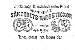 PARAFFINERADE SAKERHETS TANDSTICKOR UTANSVAFVEL OCH FOSFOR TANDA ENDAST MOT LADANS PLAN trademark