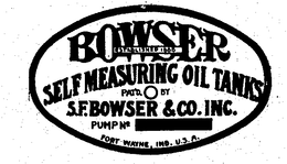 BOWSER SELF MEASURING OIL TANKS S.F. BOWSER & CO. INC. FORT WAYNE, IND. U.S.A. trademark