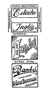 ESTUCH INGLES BAMBU MARCA REGISTRADA ENGOMADO EXTRA FINO FABRICANTE R. ABAD SANTONJA ALCOY trademark