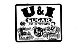U & I SUGAR BEST FOR PRESERVING U AGREE TO USE OUR PRODUCT I AGREE TO MAINTAIN ITS QUALITY U QUALITY I MANUFACTURED BY UTAH-IDAHO SUGAR CO. trademark