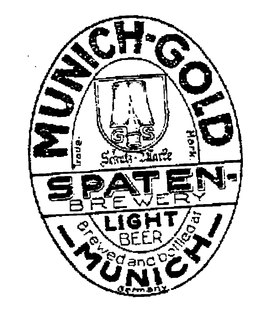 MUNICH-GOLD SPATEN-BREWERY G S SCHUTZ-WARTE LIGHT BEER BREWED AND BOTTLED AT MUNICH GERMANY trademark