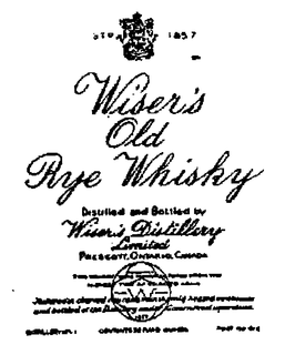 WISER'S OLD RYE WHISKEY DISTILLED AND BOTTLED BY WISER'S DISTILLERY LIMITED PRESCOTT, ONTARIO, CANADA EST'D. 1857 W THIS WHISKEY WAS MANUFACTURED FROM THE HIGHEST TYPE OF SELECTED GRAIN TRADE-MARK MATURED IN CHARRED OAK CASKS UNIFORMLY HEATED WAREHOUSES AND BOTTLED AT THE DISTILLERY UNDER GOVERNMENT SUPERVISION DISTILLERY NO. 1 CONTENTS 32 FLUID OUNCES PORT NO.415 trademark