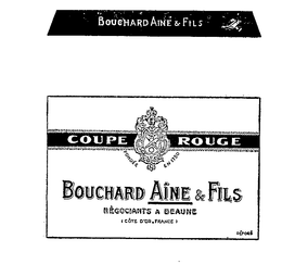 COUPE ROUGE BOUCHARD AINE & FILS NEGOCIANTS A BEAUNE (COTE D'OR FRANCE) FONDEE EN 1750 DEPOSE trademark