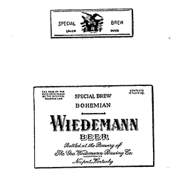 WIEDEMANN BEER BREW BOHEMIAN SPECIAL BREW BOTTLED AT THE BREWERY OF GEO. WIEDEMANN BREWERY CO. INCORPORATED NEWPORT KENTUCKY trademark