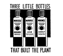 THREE LITTLE BOTTLES THAT BUILT THE PLANT NUODEX MANGANESE LEAD COBALT trademark