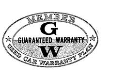 GW GUARANTEED WARRANTY MEMBER USED CAR WARRANTY PLAN trademark