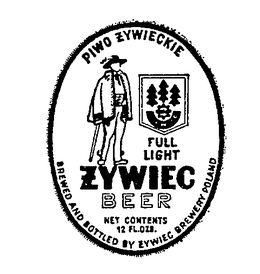 ZYWIEC BEER PIWOZYWIEKIE FULL LIGHT BREWED AND BOTTLED BY ZYWIEC BREWERY POLAND trademark