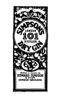 SIMPSON'S LONDON 101 DISTILLED DRY GIN BOTTLED IN LONDON BY EDWARD SIMPSON & CO.LTD. LONDON, ENGLAND trademark