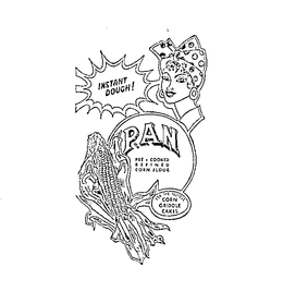 P.A.N. INSTANT DOUGH! PRE-COOKED REFINED CORN FLOUR FOR THE TASTIEST CORN GRIDDLE CAKES trademark