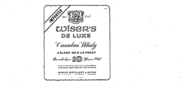 WISER S DE LUXE CANADIAN WHISKY IMPORTEDA BLEND-86.8 U.S. PROOF THIS WHISKY IS 10 YEARS OLD DISTILLED AGED AND BOTTLED UNDER CANADIAN GOVERNMENT SUPERVISION WISER'S DISTILLERY LIMITED BELLEVILLE-ONTARIO-CANADA PRODUCT OF CANADA trademark