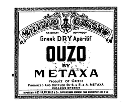 OUZO BY METAXA GREEK DRY APERITIF PRODUCE OF GREECE PRODUCED AND BOTTLED BY S.&E.&A. METAXA PIRAEUS GREECE trademark