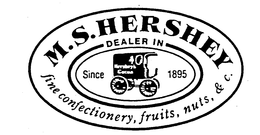 M.S. HERSHEY DEALER IN FINE CONFECTIONERY, FRUITS, NUTS, & C. SINCE 1895 HERSHEY'S COCOA trademark