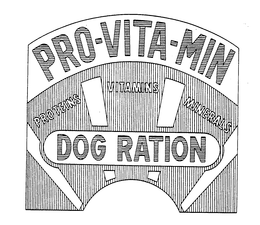 PRO-VITA-MIN PROTEINS VITAMINS MINERALS DOG RATION trademark