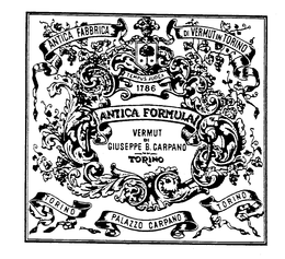 ANTICA FABBRICA DI VERMUT IN TORINO TEMPUS JUDEX 1786 ANTICA FORMULA VERMUT DI GIUSEPPE B. CARPANO TORINO TORINO PALAZZO CARPANO TORINO trademark