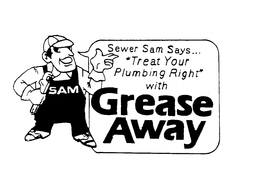 SAM SEWER SAM SAYS..."TREAT YOUR PLUMBING RIGHT" WITH GREASE AWAY trademark
