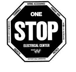 ONE STOP ELECTRICAL CENTER WHITCO W WIRING ACCESSORIES PRIMARY WIRE SWITCHES PIGTAILS SOCKETS CONNECTORS TERMINALS WHITAKER CABLE CORPORATION trademark