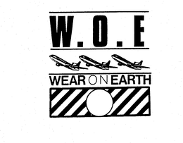 W.O.E. WEAR ON EARTH trademark