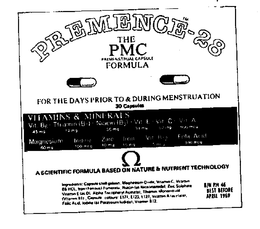 PREMENCE-28 THE PMC PREMENSTRUAL CAPSULE FORMULA trademark