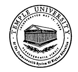TEMPLE UNIVERSITY OF THE COMMONWEALTH SYSTEM OF HIGHER EDUCATION INCORPORATED MAY 12, 1988 PERSEVERANTIA VINCIT trademark