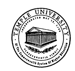 TEMPLE UNIVERSITY OF THE COMMONWEALTH SYSTEM OF HIGHER EDUCATION INCORPORATED MAY 12, 1988 PERSEVERANTIA VINCIT trademark