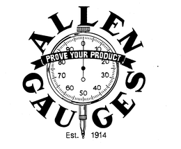 ALLEN GAUGES PROVE YOUR PRODUCT EST. 1914 trademark