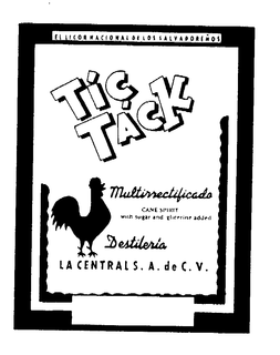 TIC TACK MULTIRRECTIFICADO CANE SPIRIT WITH SUGAR AND GLICERINE ADDED DESTILERIA LA CENTRALS.A. DE C.V. trademark