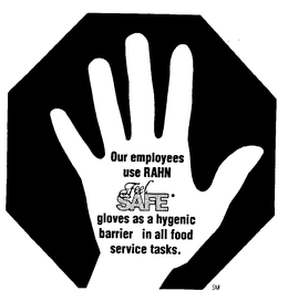 OUR EMPLOYEES USE RAHN FEEL SAFE GLOVES AS A HYGENIC BARRIER IN ALL FOOD SERVICE TASKS. trademark