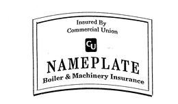 INSURED BY COMMERCIAL UNION CU NAMEPLATE BOILER & MACHINERY INSURANCE trademark
