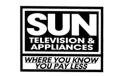 SUN TELEVISION & APPLIANCES WHERE YOU KNOW YOU PAY LESS trademark