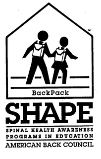 BACKPACK SHAPE SPINAL HEALTH AWARENESS PROGRAMS IN EDUCATION AMERICAN BACK COUNCIL trademark