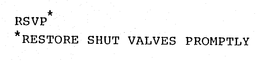 RSVP* *RESTORE SHUT VALVES PROMPTLY trademark