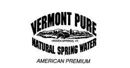 VERMONT PURE NATURAL SPRING WATER AMERICAN PREMIUM HIDDEN SPRINGS, VT. trademark