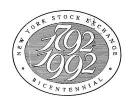 NEW YORK STOCK EXCHANGE BICENTENNIAL 1792 1992 trademark