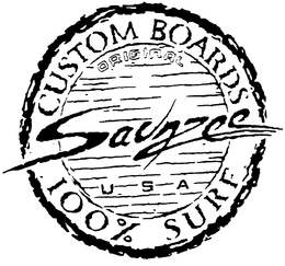SAUNZEE ORIGINAL CUSTOM BOARDS U S A 100% SURF trademark