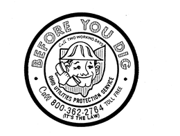 BEFORE YOU DIG CALL TWO WORKING DAYS OHIO UTILITIES PROTECTION SERVICE CALL 800-362-2764 TOLL FREE (IT'S THE LAW) trademark