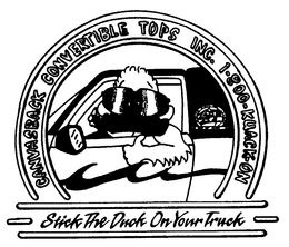 CANVASBACK CONVERTIBLE TOPS INC. 1-800-KUACK-ON STICK THE DUCK ON YOUR TRUCK trademark
