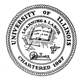 UNIVERSITY OF ILLINOIS CHARTERED 1867 LEARNING & LABOR AGRICULTURE SCIENCE & ART trademark