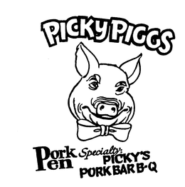 PICKYPIGGS PORKPEN SPECIALTY: PICKY'S PORK BAR B-Q trademark