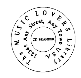 CD BRANDER THE MUSIC LOVERS LIBRARY 12345 ANY STREET, ANY TOWN U.S.A. trademark