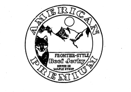 AMERICAN PREMIUM FRONTIER-STYLE BEEF JERKY DIPPED IN MAPLE SYRUP trademark