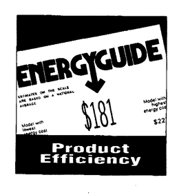 ENERGYGUIDE $181 PRODUCT EFFICIENCY ESTIMATES ON THE SCALE ARE BARED ON A NATIONAL AVERAGE.  MODEL WITH LOWEST ENERGY COST MODEL WITH HIGHEST ENERGY COST $22 trademark