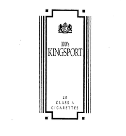 K 100'S KINGSPORT 20 CLASS A CIGARETTES trademark