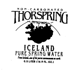 THORSPRING ICELAND PURE SPRING WATER NON-CARBONATED ARCTIC CIRCLE FROM ICELAND...ONE OF THE PUREST ENVIRONMENTS ON EARTH. 0.5 LITER (16.9 FL. OZ.) trademark