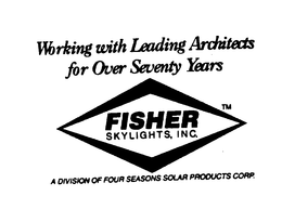 FISHER SKYLIGHTS, INC. WORKING WITH LEADING ARCHITECTS FOR OVER SEVENTY YEARS A DIVISION OF FOUR SEASONS SOLAR PRODUCTS trademark