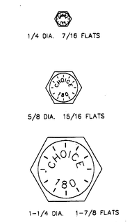CHOICE 180 ONE FOURTH DIA. SEVEN SIXTEENTHS FLATS FIVE EIGHTHS DIA. FIFTEEN SIXTEENTHS FLATS ONE-ONE FOURTH DIA. ONE-SEVEN EIGHTHS FLATS trademark