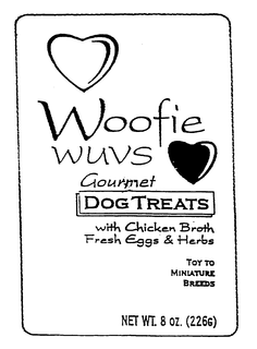 WOOFIE WUVS GOURMET DOG TREATS WITH CHICKEN BROTH FRESH EGGS & HERBS trademark