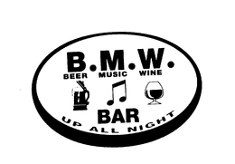 B.M.W. BEER MUSIC WINE BAR UP ALL NIGHT trademark
